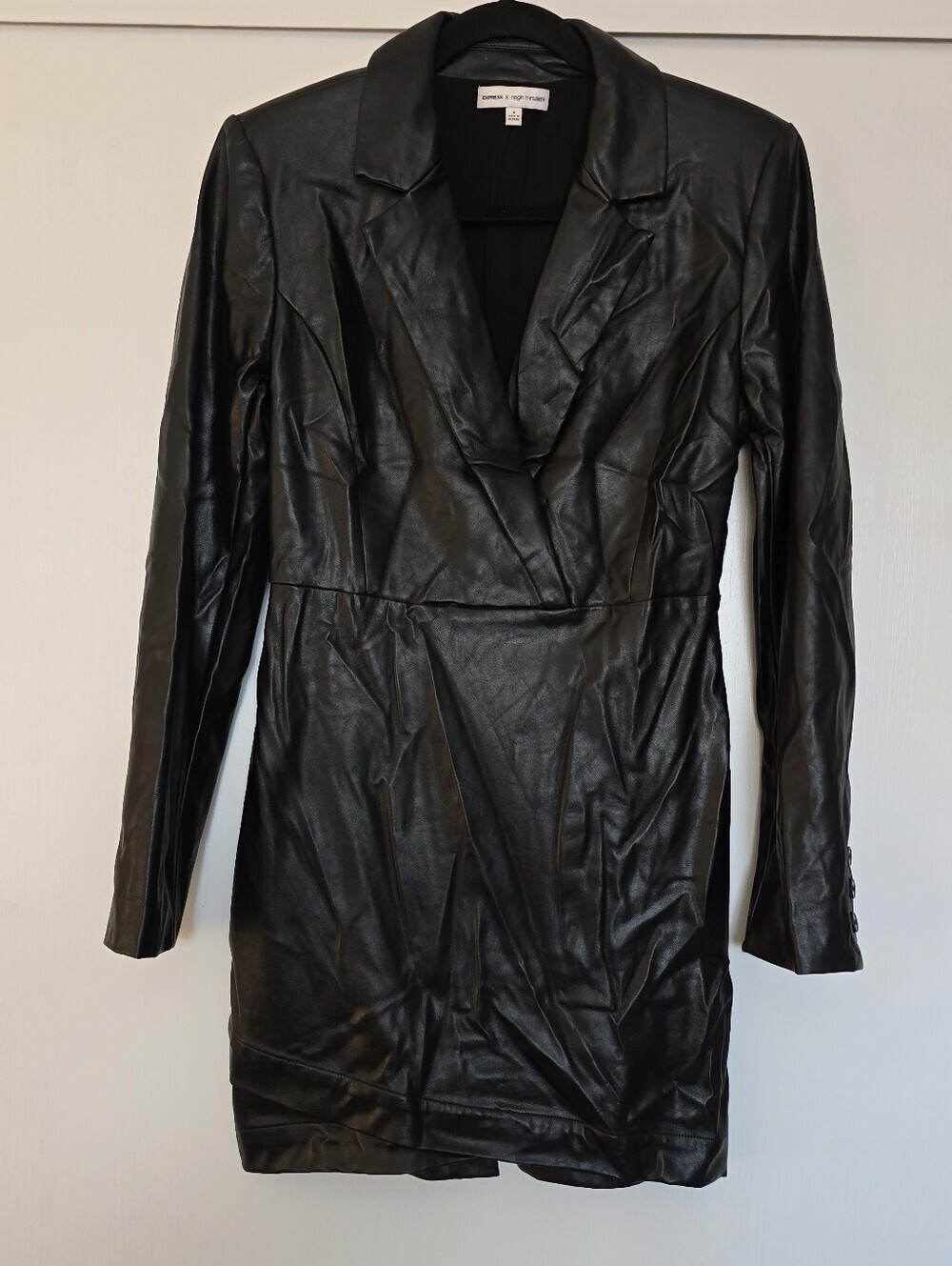 Express x Negin Mirsalehi - Black Faux Leather Blazer Dress